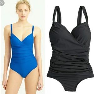 J.Crew Ruched Wrap Black Tank Swimsuit